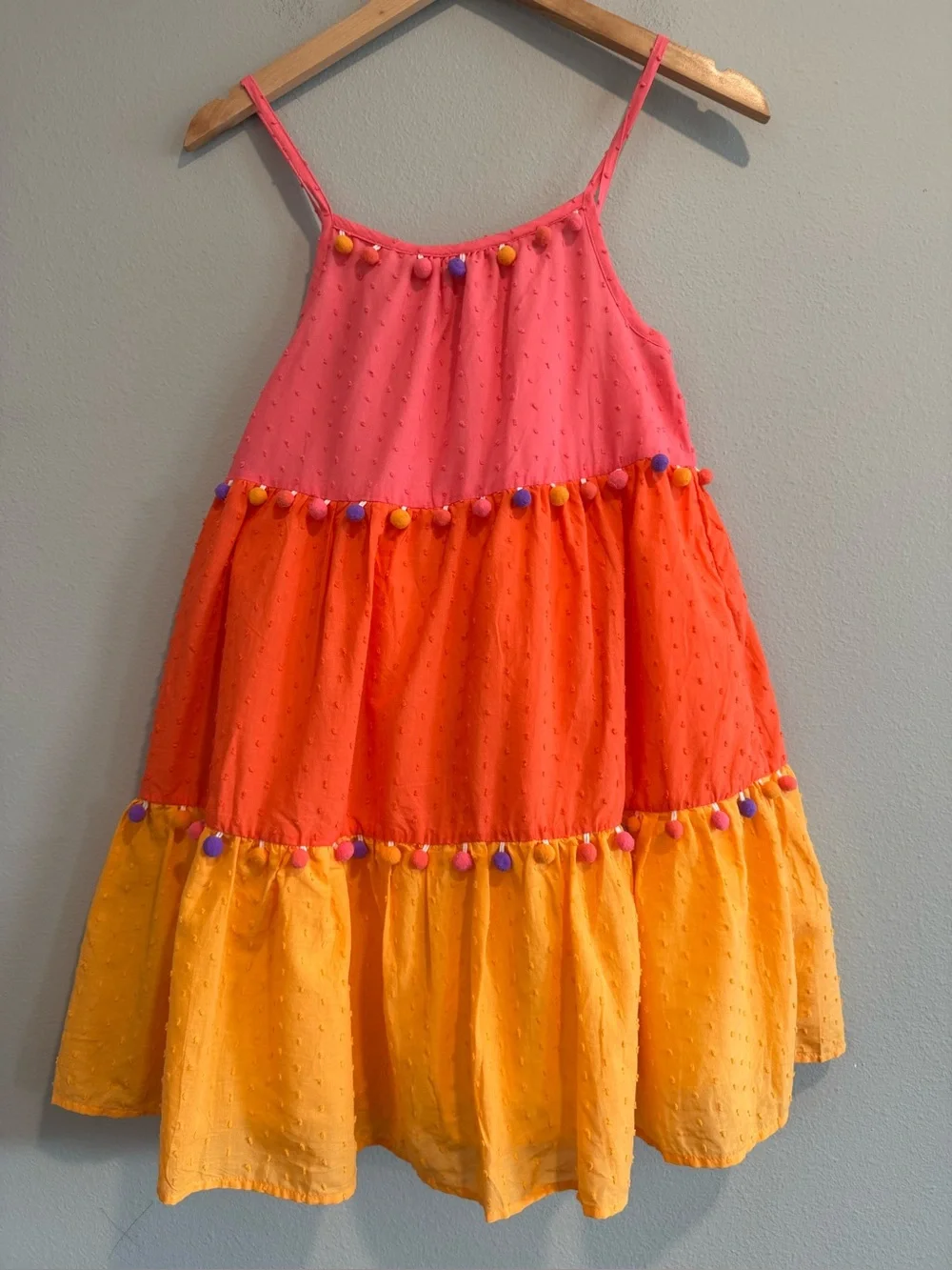 Tommy Bahama Girls Colorblock Pom-Pom Tiered Dress Beach Summer Vacation 12